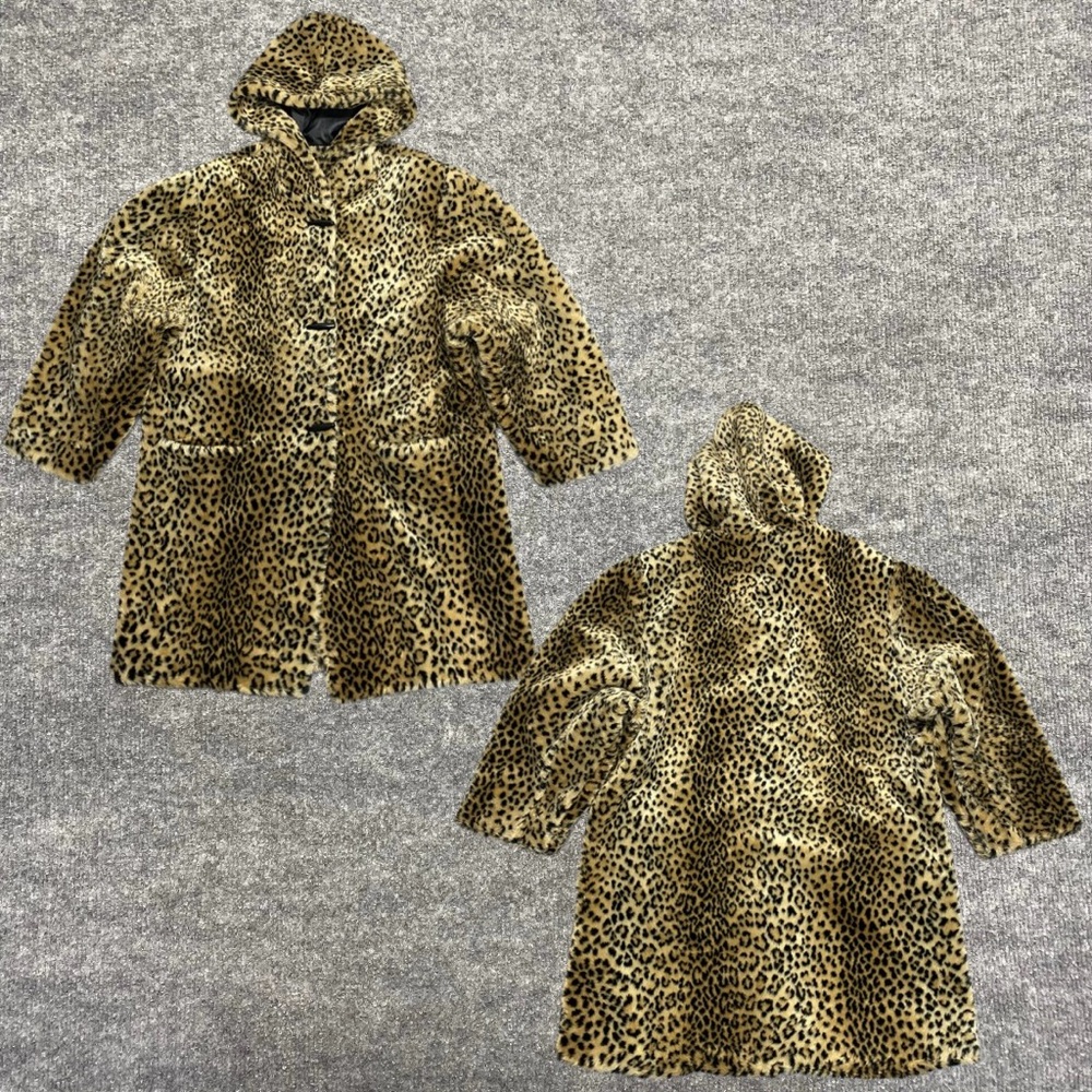 Vintage Boulevard East Womens Leopard Faux Fur Coat